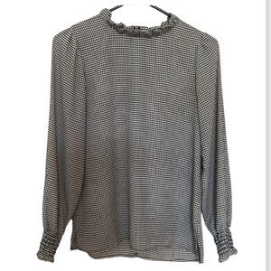 WOMENS RETRO STYLE BLACK & WHITE CHECKER LONG SLEEVE BLOUSE